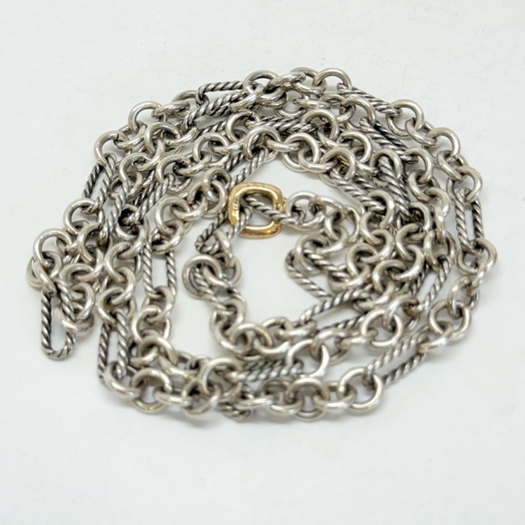David Yurman Long Figaro Chain Necklace with 18K Gold “donut” Station - Picture 3 of 7
